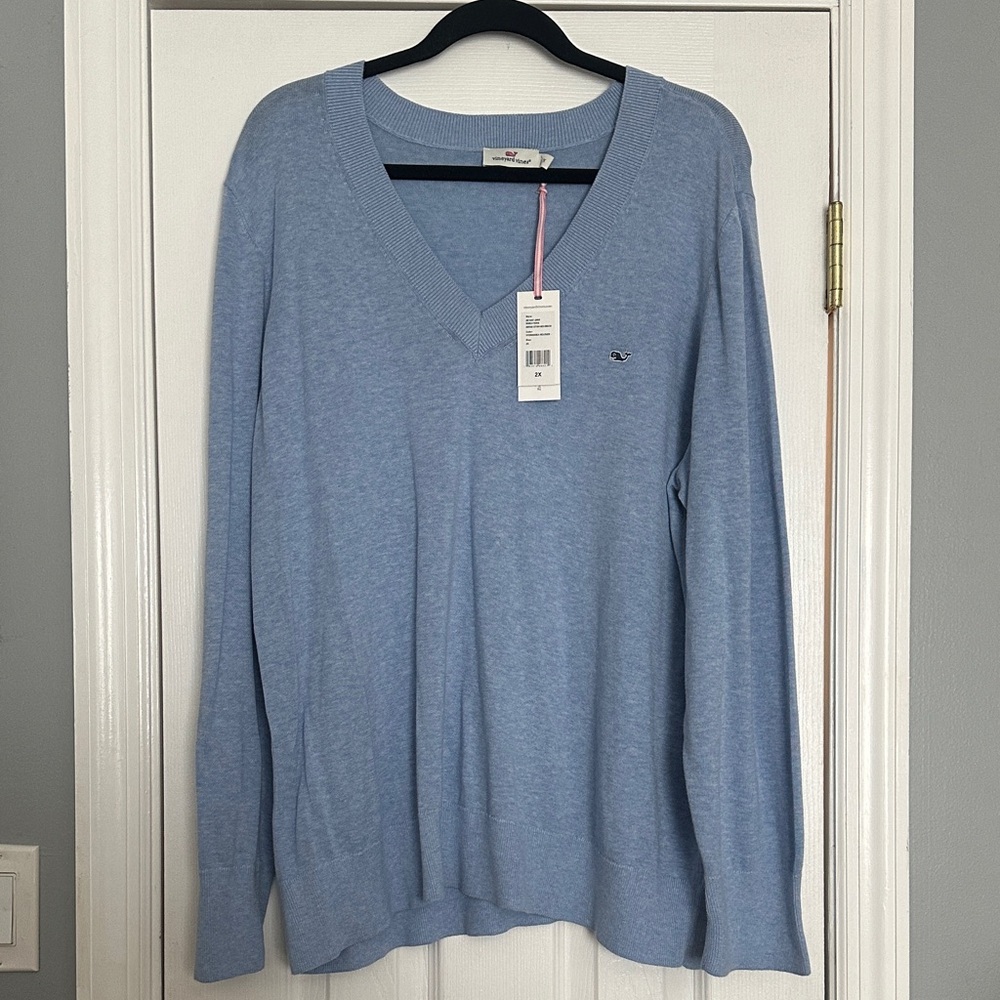 NWT Vineyard Vines Women’s Hydrangea Heather Blue V-Neck Sweater